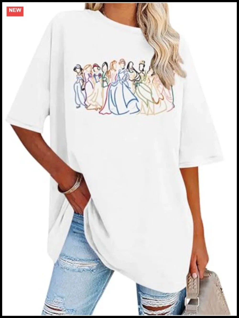 Embroidered Princess Shirt Women Oversized Cotton Blend Casual T-Shirt